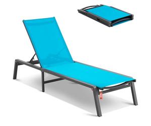 VEVOR Chaise Lounge Chair Outdoor, Aluminum Patio Lounge Chair with Adjustable 5-Position, Folding Pool Recliner and Full Flat Tanning for Patio, Beach, Pool, Blue