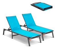 VEVOR Chaise Lounge Chairs Outdoor, Aluminum Patio Lounge Chairs with Adjustable 5-Position, Folding Pool Lounge Chairs Recliner and Full Flat Tanning