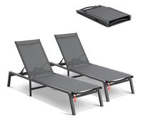 VEVOR Chaise Lounge Chairs Outdoor, Aluminum Patio Lounge Chairs with Adjustable 5-Position, Folding Pool Lounge Chairs Recliner and Full Flat Tanning