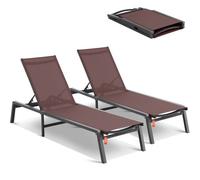 VEVOR Chaise Lounge Chairs Outdoor, Aluminum Patio Lounge Chairs with Adjustable 5-Position, Folding Pool Lounge Chairs Recliner and Full Flat Tanning