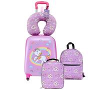 VEVOR Children's Suitcase, 32 x 23 x 45 cm, Children's Girls' Boy's Luggage Suitcase, Rigid Cabin Suitcase on Wheels with Unicorn Design with Backpack, U Pillow, Lunch Bag, Luggage Tag Approved by