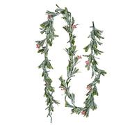 VEVOR Christmas Garland, 6.6-FT Realistic Greenery Decorated with Vines, Olive Leaves, and Berries, Evergreen Faux Garlands with Light String for Indoor Outdoor Xmas Decoration on Mantel Fireplace