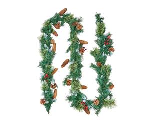 VEVOR Christmas Garland, 9-Ft Artificial Christmas Garland with Light String, Faux Greenery Decoration with Berry Clusters, Pine Needles, Pine Cones, Realistic Xmas Collection for Mantel & Fireplace