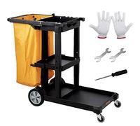 VEVOR Cleaning Cart, 3-Shelf Commercial Janitorial Cart, 200 lbs Capacity Plastic Housekeeping Cart, with 25 Gallon PVC Bag, 120 x 51 x 98 cm, Yellow+Black