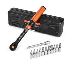 VEVOR Click Torque Wrench Set, 1/4 Inch Drive, 20-200lbf-in /2.3-22.6N.m, Dual-Direction and Dual Range Scales, 72-Tooth, ±3% High Precision, with Bit Sockets, Extension Bar, for Bicycle Repair