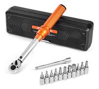 VEVOR Click Torque Wrench Set, 1/4Inch Drive, 20-200lbf-in/2.3-22.6N.m, Dual-Direction and Dual Range Scales, 72-Tooth, ±3% High Precision, with Bit Sockets, Extension Bar, for Bicycle Repair, Orange