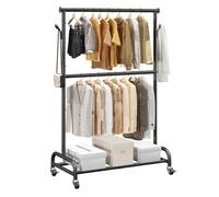 VEVOR Clothes Rack, Rolling Clothing Garment Rack with Adjustable Crossbar and Side Hooks, 68 kg Load Capacity, Heavy Duty Carbon Steel Clothing Racks with Wheels for Bedroom, Laundry, Living Room