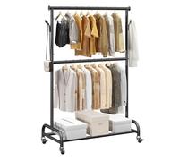 VEVOR Clothes Rack, Rolling Clothing Garment Rack with Adjustable Crossbar and Side Hooks, 68 kg Load Capacity, Heavy Duty Carbon Steel Clothing Racks with Wheels for Bedroom, Laundry, Living Room