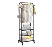 VEVOR Clothes Rack, Rolling Clothing Garment Rack with Hanging Rod and Side Hooks, 3 Storage Shelves, 45 kg Load Capacity, Heavy Duty Carbon Steel Clothing Racks for Bedroom, Laundry, Living Room