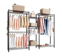 VEVOR Clothing Garment Rack, Heavy Duty Closet Wardrobe, 7 Adjustable Tiers Clothes Racks with Steel Frame, 385.5 kg Load Capacity Clothes Rack with 4 Hanging Rods for Bedroom, Clothing Store, Hallway