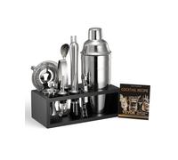VEVOR Cocktail Shaker Set, 13-Piece Stainless Steel Bar Tools with Bamboo Stand, Martini Bartender Kit Accessories | Mixer Spoon, Muddler, Jigger, Strainer, Liquor Pourers, Ice Tong, Corkscrew, Silver