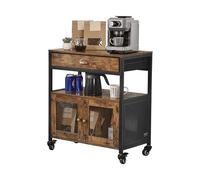 VEVOR Coffee Bar Cabinet, 24.1 x 14.2 x 27.8 in Farmhouse Coffee Bar Cabinet with 4-Tier Storage, Movable Table with Wheels & Mesh Door, Sideboard Buffet for Kitchen, Entryway