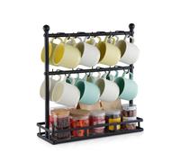 VEVOR Coffee Mug Holder for Countertop, 16 Hooks Coffee Cup Holder with Storage Base, 2 Tier Mugs Tree Rack Carbon Steel Mug Display Stand, for Home Coffee Bar Storage and Display (Matte Black)