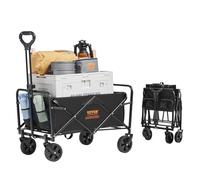 VEVOR Collapsible Folding Wagon, Grass Wagon Cart with All-Terrain Wheels, Heavy Duty Folding Wagon Cart Max with Drink Holders, Sports Wagon for Camping, Shopping, Garden (S-220LBS)