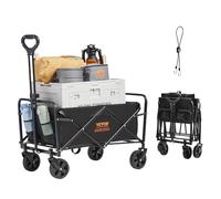 VEVOR Collapsible Folding Wagon, Grass Wagon Cart with All-Terrain Wheels, Heavy Duty Folding Wagon Cart Max with Drink Holders, Sports Wagon for Camping, Shopping, Garden (S-220LBS)