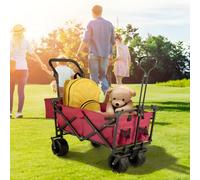Vevor Collapsible Trolley Powder-Coated Steel Frame Wagon Cart With Removable Canopy, Oversized Wheels For Beach Garden Sports
