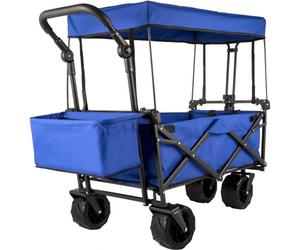 VEVOR Collapsible Wagon Cart, Foldable Wagon Cart w/ Removable Canopy 600D Oxford Cloth, Collapsible Wagon Oversized Wheels Portable Folding Wagon Adj