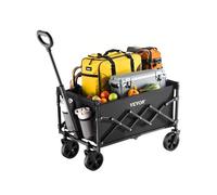 VEVOR Collapsible Wagon Carts, 120L & 225LBS Folding Wagons with All-Terrain Wheels, Heavy Duty Outdoor Utility Cart with Adjustable Handle, Portable Camping Cart for Beach Grocery Garden Black