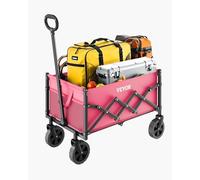 VEVOR Collapsible Wagon Carts, 120L & 225LBS Folding Wagons with All-Terrain Wheels, Heavy Duty Outdoor Utility Cart with Adjustable Handle, Portable Camping Cart for Beach Grocery Garden Pink & Black