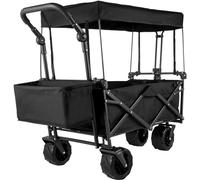 VEVOR Collapsible Wagon with Canopy, 220lbs Heavy Duty Foldable Beach Wagon, 4-Wheel Steel Wagon Cart with Black Fabric, Adjustable Push Pull Handles