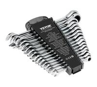 VEVOR Combination Wrench Set, 16-Piece Ratcheting Wrench Set with Organizer Rack, Cr-V Steel Wrench Set Metric 8 mm to 24 mm, Ideal for General Household, Garage, Workshop, Auto Repairs, Emergency