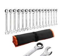 VEVOR Combination Wrench Set, 16 Piece SAE Sizes, 72 Teeth Cr-V Steel Ratchet Wrench Set, with Roll Up Bag, Open End, Clear Size Labels, for General Household and Car Repairs, Silver
