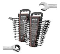 VEVOR Combination Wrench Set, 26-Piece SAE and Metric, 72 Teeth, Cr-V | Steel Ratcheting Wrench Set with Rack Organizer, Open End, Clear Size Labels for General Household Automotive Repairs Silver