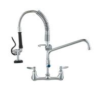 VEVOR Commercial Faucet with Pre-Rinse Sprayer, 21" Height, 8" Center, 12" Swing Spout, Wall Mount Kitchen Sink Faucet, Brass Constructed Device with