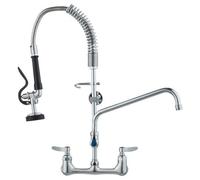 VEVOR Commercial Faucet with Pre-Rinse Sprayer, 25" Height, 8" Center, 12" Swing Spout, Wall Mount Kitchen Sink Faucet, Brass Constructed Device with Pull Down Spray, for 1/2/3 Compartment Sink