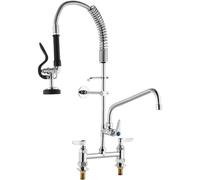 VEVOR Commercial Faucet with Pre-Rinse Sprayer, 26" Height, 8" Center, 12" Swing Spout, Deck Mount Kitchen Sink Faucet, Brass Constructed Device with Pull Down Spray, for 1/2/3 Compartment Sink