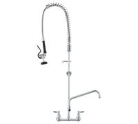 VEVOR Commercial Faucet with Pre-Rinse Sprayer, 47" Height, 8" Center, 12" Swing Spout, Wall Mount Kitchen Sink Faucet, Brass Constructed Device with Pull Down Spray, for 1/2/3 Compartment Sink