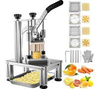 VEVOR Commercial French Fry Cutter with 4 Replacement Blades, 1/4″ & 3/8″ Blade Easy Dicer Chopper, 6-Wedge Slicer & 6-Wedge Apple Corer, Lemon Potato Cutter for French Fries with Tray and Handle