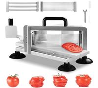 VEVOR Commercial Tomato Slicer, 1/4"+3/8"+3/16" Tomato Cutter, Stainless Steel Heavy Duty, Manual with Non-Slip Feet, Cuts Tomatoes, Cucumbers, Bananas