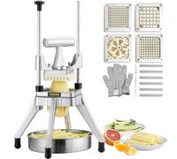 VEVOR Commercial Vegetable Fruit Chopper, Stainless Steel French Fry Cutter w/ 4 Blades 1/4" 3/8" 1/2", Vegetable Chopper Dicer w/Stainless Bowl, Heavy Duty Cutter for Potato Tomato Onion Mushroom