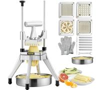 VEVOR Commercial Vegetable Fruit Chopper, Stainless Steel French Fry Cutter with 4 Blades 1/4" 3/8" 1/2", 6-wedge Slicer, Chopper Dicer with Tray, Heavy Duty Cutter for Potato Tomato Onion Mushroom