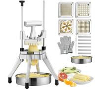 VEVOR Commercial Vegetable Fruit Chopper, Stainless Steel French Fry Cutter with 4 Blades 1/4" 3/8" 1/2", 6-wedge Slicer, Chopper Dicer with Tray, Hea