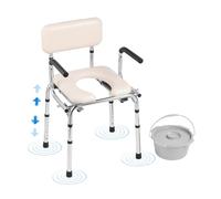 VEVOR Commode Chair, Bedside Commode with Padded Seat, Drop-Down Arms, 7-Level Adjustable Height, 5.8L Removable Bucket, Easy to Assemble, 350LBS Capacity, Portable Toilet for Adults Seniors