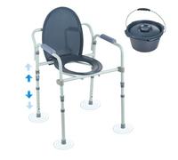 VEVOR Commode Chair, Bedside Commode with Wider Toilet Seat, 7-Level Adjustable Height, 5.8L Removable Bucket, Easy to Assemble, 350 LBS Capacity, Rai