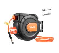 VEVOR Compressed Air Hose Reel, 9.5 mm x 20 m PVC Compressed Air Hose, 20 Bar, Closed Hose Reel with Automatic Winding & 2 m Supply Cable, 180° Swivel Ceiling/Wall Mount