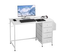 VEVOR Computer Desk with Fabric Drawers, 120 cm Reversible Study Work Writing Desk for Modern Home Office Bedroom, Simple Modern Cute PC Table Metal Frame Business Furniture, White