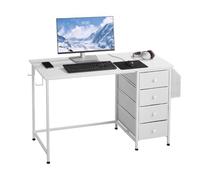 VEVOR Computer Desk with Fabric Drawers, 120 cm Reversible Study Work Writing Desk for Modern Home Office Bedroom, Simple Modern Cute PC Table Metal F