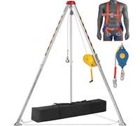 VEVOR Confined Space Tripod Kit, 2600 lbs Winch, Confined Space Tripod 8' Legs and 98' Cable, Confined Space Rescue Tripod 32.8' Fall Protection, Harness, Storage Bag for Traditional Confined Spaces