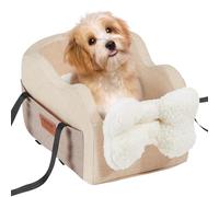 VEVOR Console Dog Car Seat, Center Console Dog Booster Seat for Small Dog, Pet Car Seat for Car Armrest with Clip-On Leash, Adjustable Straps, Supports up to 8lbs, Light Brown