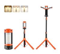VEVOR Construction Spotlight LED with Tripod, Work Light 8Ah Rechargeable Camping Light with 3 Lamp Heads, Removable Tripod Stand, 2200LM 3000K-6500K Dimmable, Construction Site Lighting