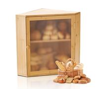 VEVOR Corner Bread Box for Kitchen Counter, Double Layer Large Capacity Bamboo Bread Storage Container, Farmhouse Wooden Breadbox for Homemade Bread, Storage Holder Bin with Acrylic Wavy Door, Natural