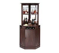 VEVOR Corner Industrial Bar Cabinet, Wine Table for Liquor & Glasses, Sideboard Buffet Cabinet with Glass Holder, Freestanding Farmhouse Wood Coffee Bar Cabinet for Living Room, Home Bar, Black Walnut