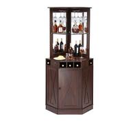 VEVOR Corner Industrial Bar Cabinet, Wine Table for Liquor & Glasses, Sideboard Buffet Cabinet with Glass Holder, Freestanding Farmhouse Wood Coffee Bar Cabinet for Living Room, Home Bar, Black Walnut