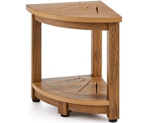 VEVOR Corner Shower Bench, 41cm Height 32cm Radius, Faux Wood Grain Polystyrene,185kg with Storage Shelf, Water Resistant, Shower Stool for Inside &
