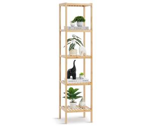 VEVOR Corner Standing Bookshelf 5-Tier Bamboo Ladder Narrow Shelf Plant Stand