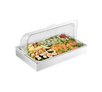 VEVOR Countertop Food Serving Display Container 1 x 1 Pan Stainless Steel Food Serving Tray Buffet Condiment Dispenser Display Rack with Clear Lid &